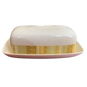 Franciscan Antigua Whitestone Ware Interpace Green Yellow Butter Dish With Cover
